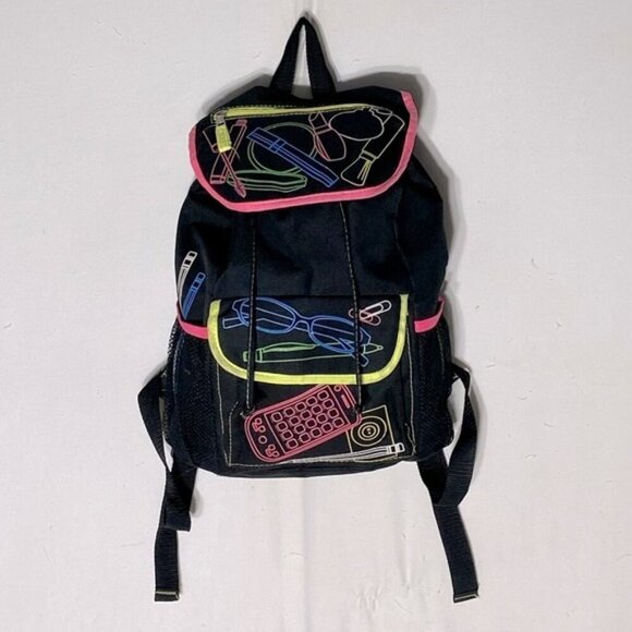 Vintage Black With Neon Graphic Book Bag Backpack - Picture 14 of 14